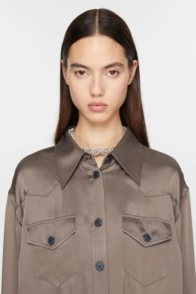 Women Satin Buttonup Shirt Cedar Green Acne Studios Shirts and Blouses