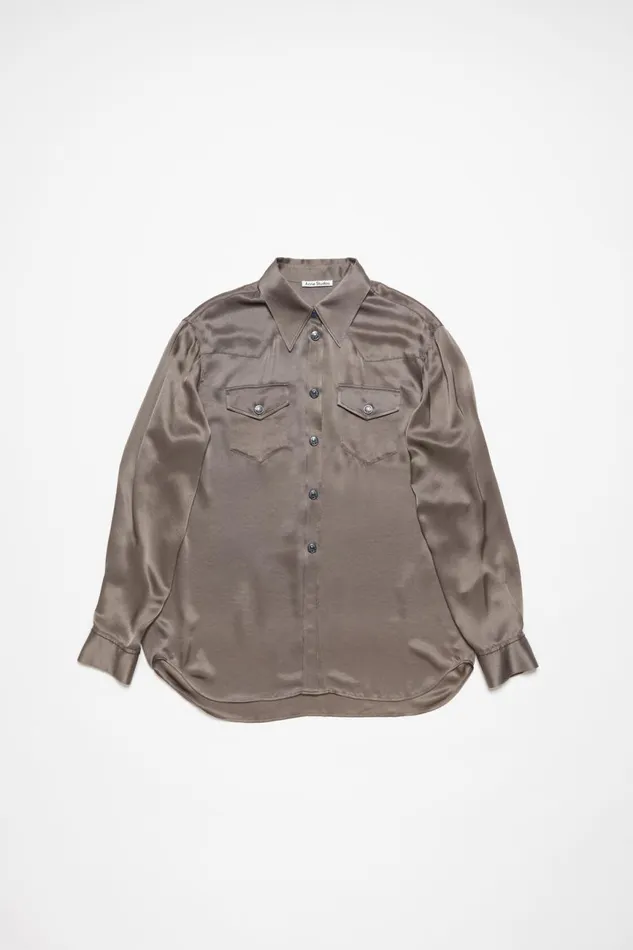Women Satin Buttonup Shirt Cedar Green Acne Studios Shirts and Blouses
