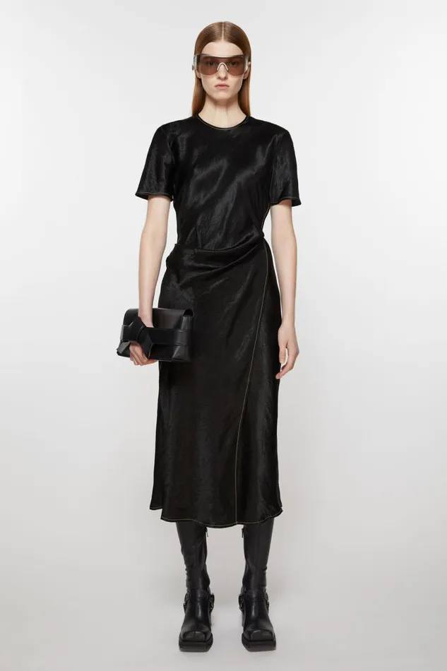 Women Satin Wrap Dress Black Acne Studios Dresses