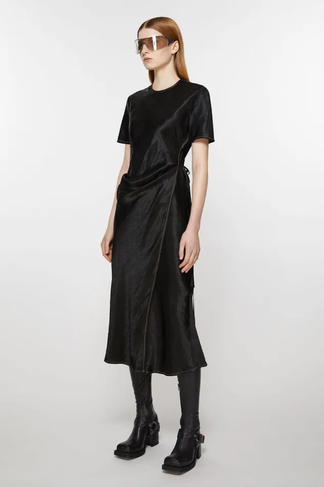 Women Satin Wrap Dress Black Acne Studios Dresses