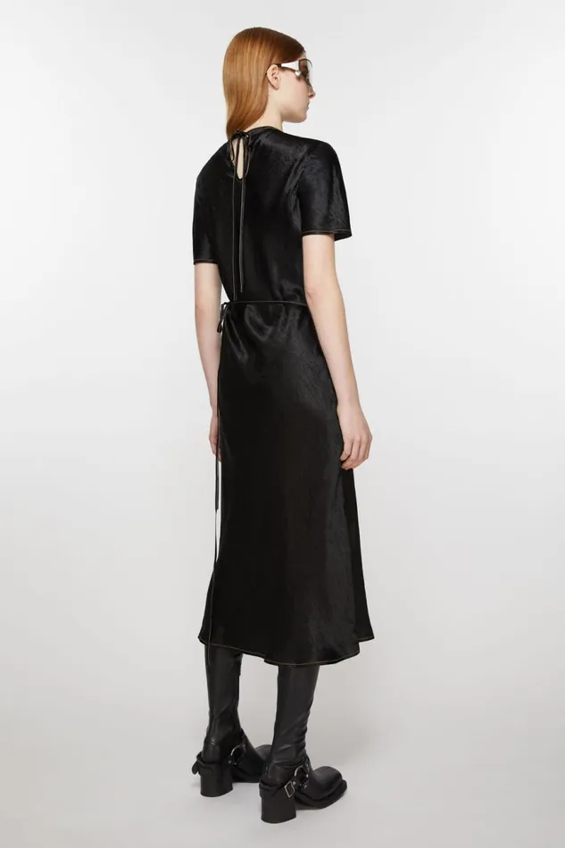 Women Satin Wrap Dress Black Acne Studios Dresses