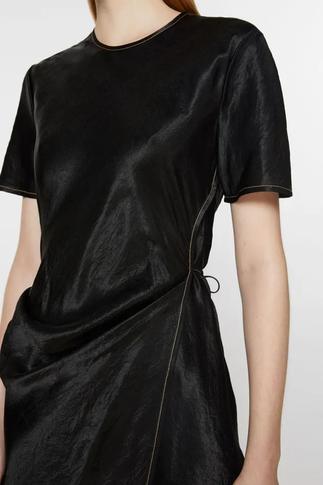 Women Satin Wrap Dress Black Acne Studios Dresses