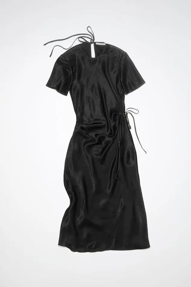 Women Satin Wrap Dress Black Acne Studios Dresses