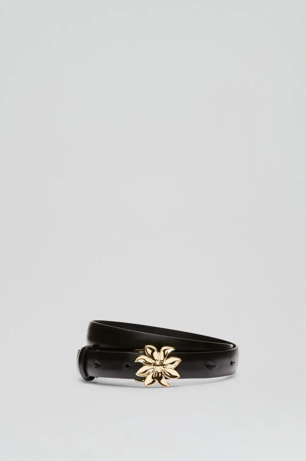 Women Scanlan Theodore Belts FLOWER BUCKLE BELT 2 Nero