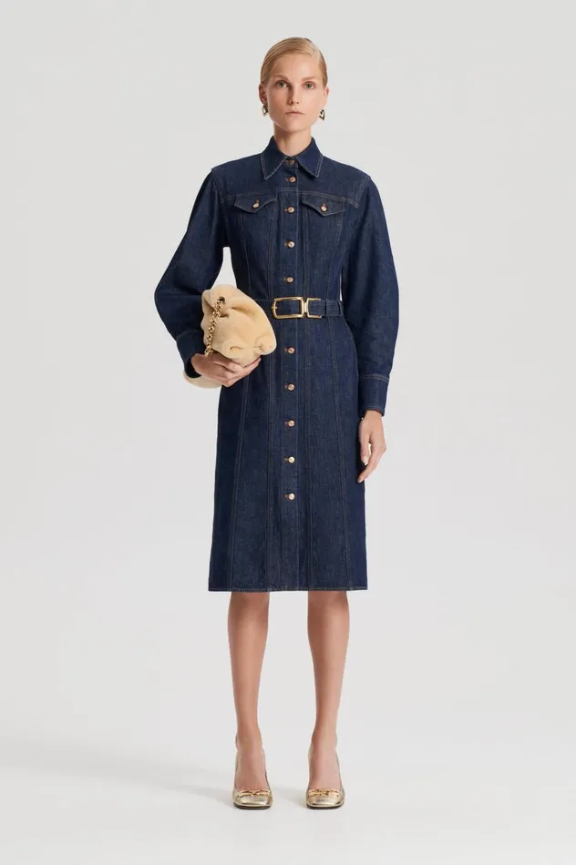 Women Scanlan Theodore Denim DENIM GOLD BUCKLE DRESS Indigob