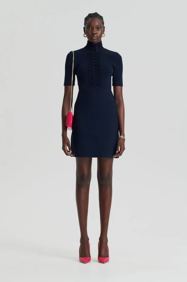 Women Scanlan Theodore Dresses CREPE KNIT DAISY MINI DRESS Navy