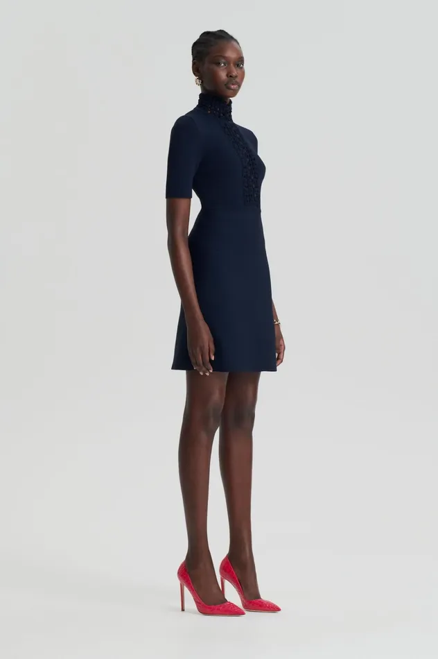 Women Scanlan Theodore Dresses CREPE KNIT DAISY MINI DRESS Navy Women Scanlan Theodore Dresses CREPE KNIT DAISY MINI DRESS Navy
