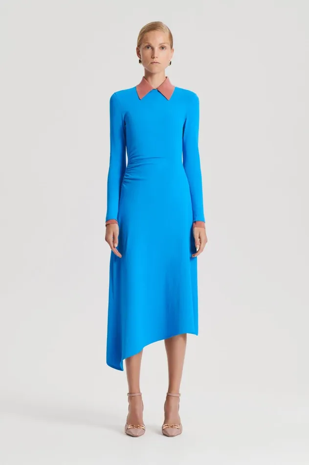 Women Scanlan Theodore Dresses CREPE KNIT DRAPE GATHER DRESS Sapphire
