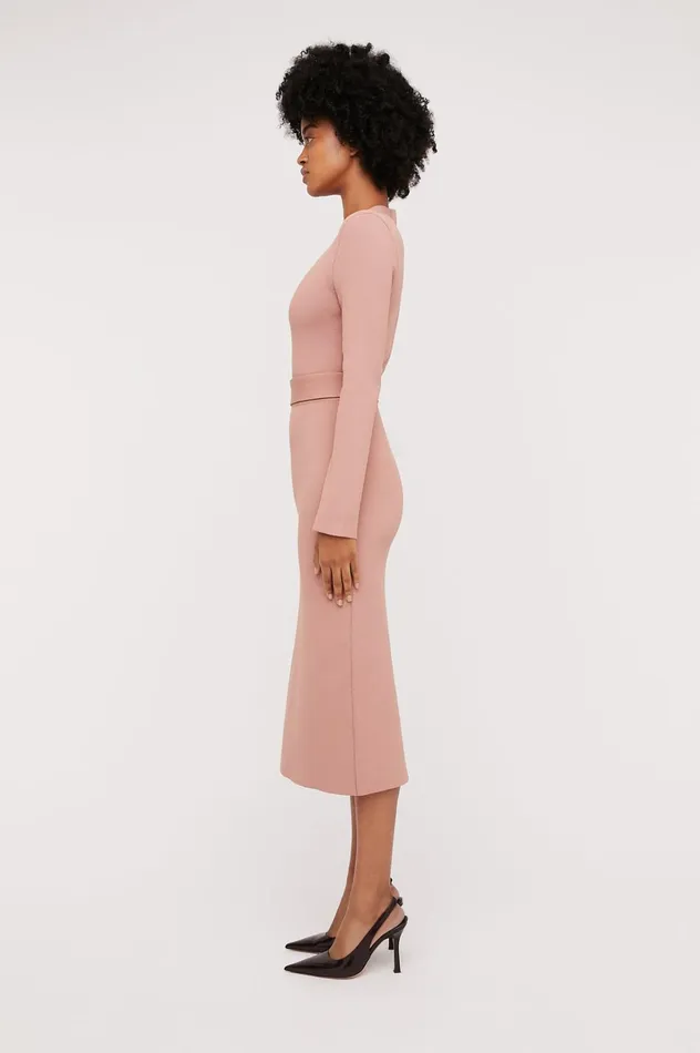 Women Scanlan Theodore Dresses CREPE KNIT LONG SLEEVE V NECK DRESS Powder Women Scanlan Theodore Dresses CREPE KNIT LONG SLEEVE V NECK DRESS Powder