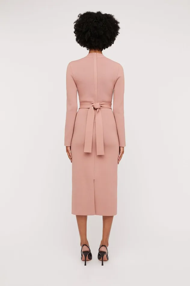 Women Scanlan Theodore Dresses CREPE KNIT LONG SLEEVE V NECK DRESS Powder Women Scanlan Theodore Dresses CREPE KNIT LONG SLEEVE V NECK DRESS Powder
