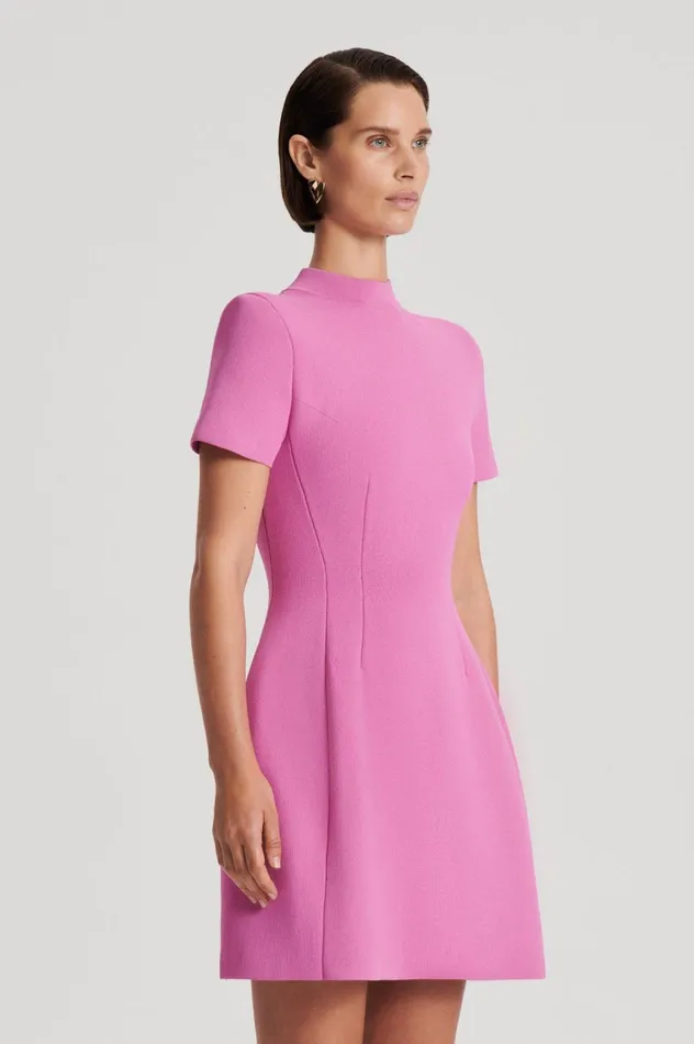 Women Scanlan Theodore Dresses CREPE KNIT PEPLUM DRESS Peony Women Scanlan Theodore Dresses CREPE KNIT PEPLUM DRESS Peony