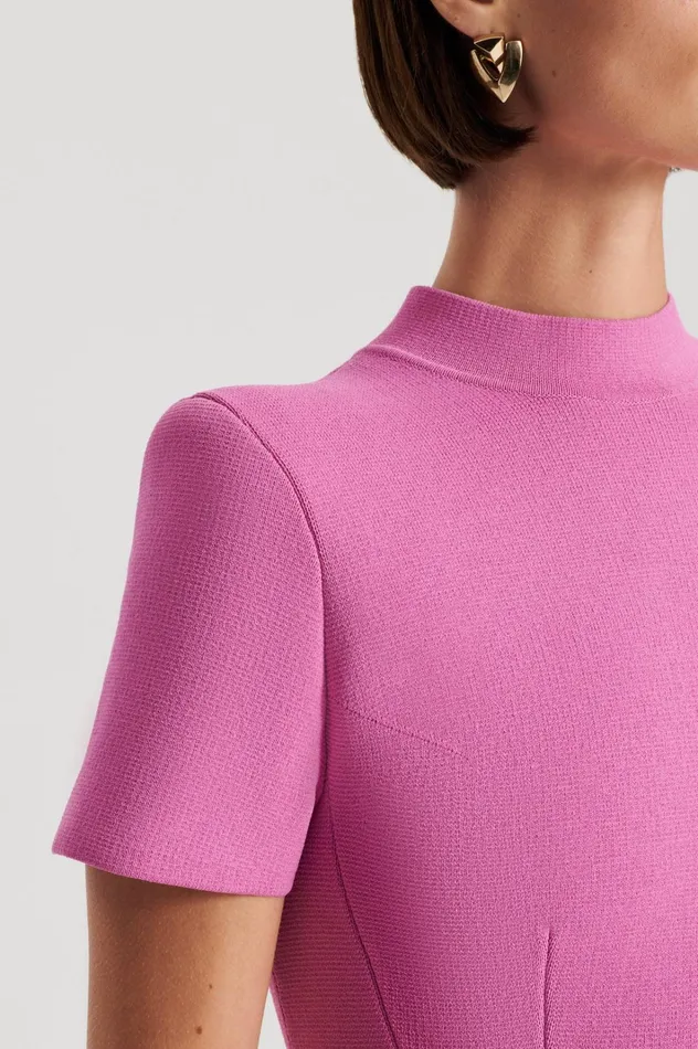 Women Scanlan Theodore Dresses CREPE KNIT PEPLUM DRESS Peony Women Scanlan Theodore Dresses CREPE KNIT PEPLUM DRESS Peony