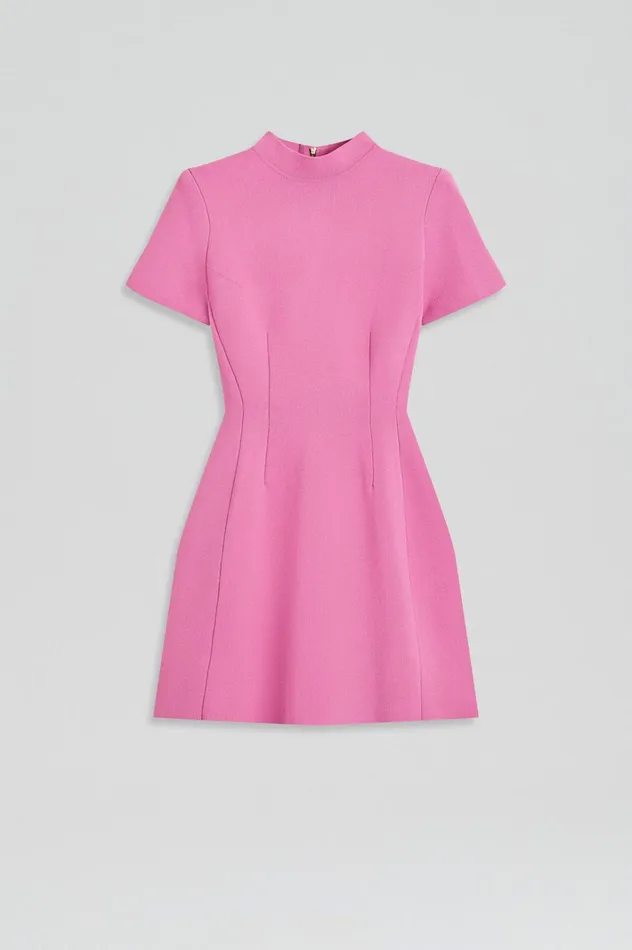 Women Scanlan Theodore Dresses CREPE KNIT PEPLUM DRESS Peony Women Scanlan Theodore Dresses CREPE KNIT PEPLUM DRESS Peony