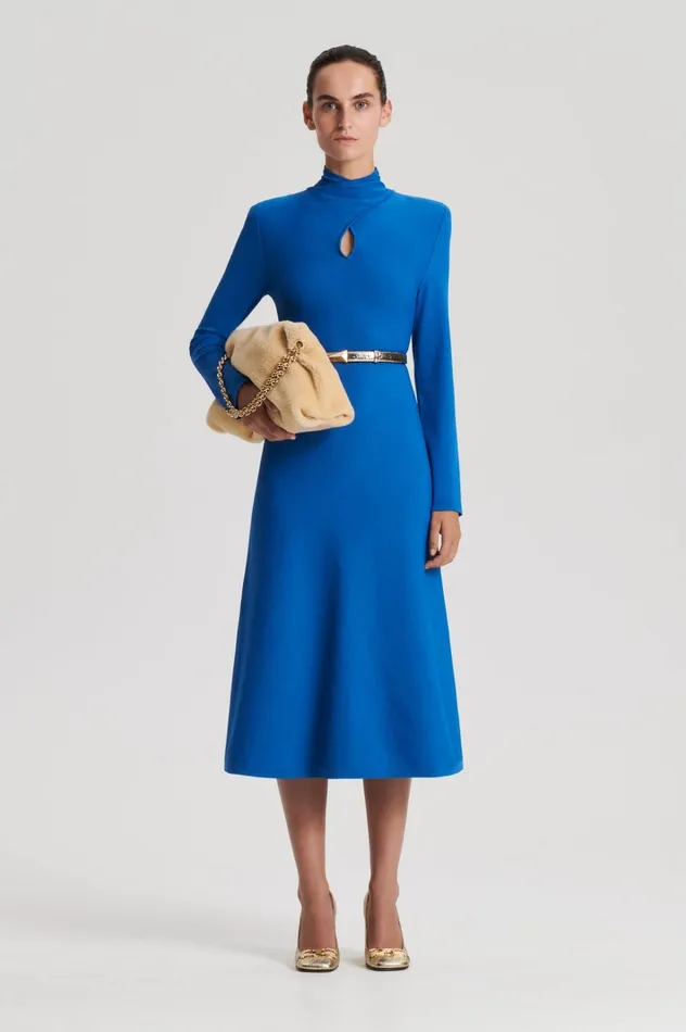 Women Scanlan Theodore Dresses CREPE KNIT TURBAN TWIST DRESS Prussianblue