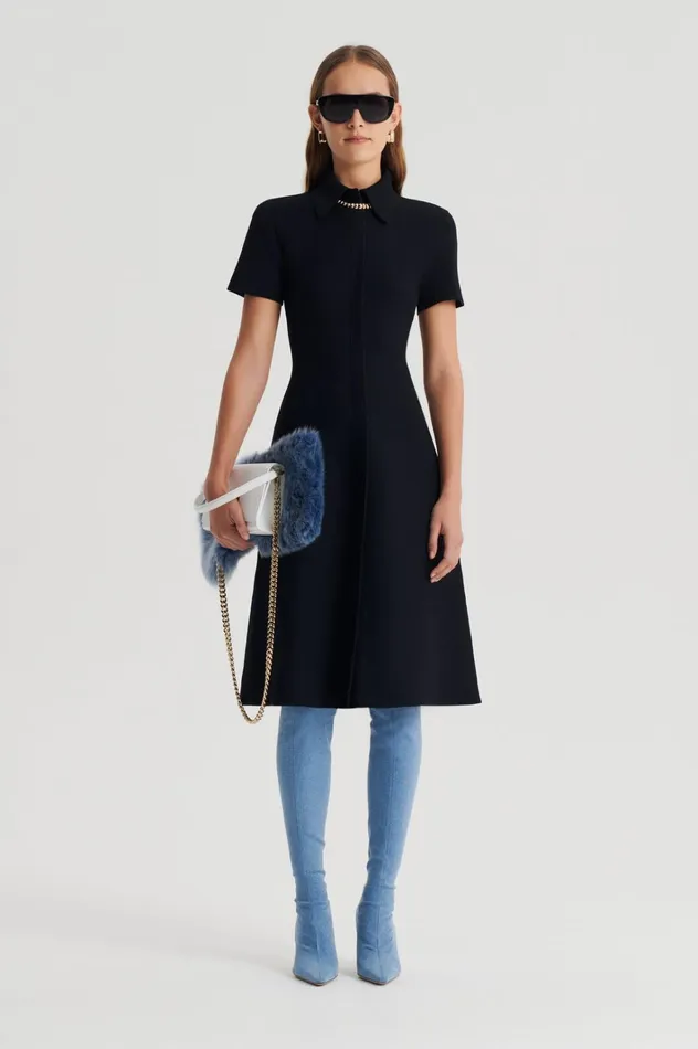 Women Scanlan Theodore Dresses CREPE KNIT ZIP DRESS Black