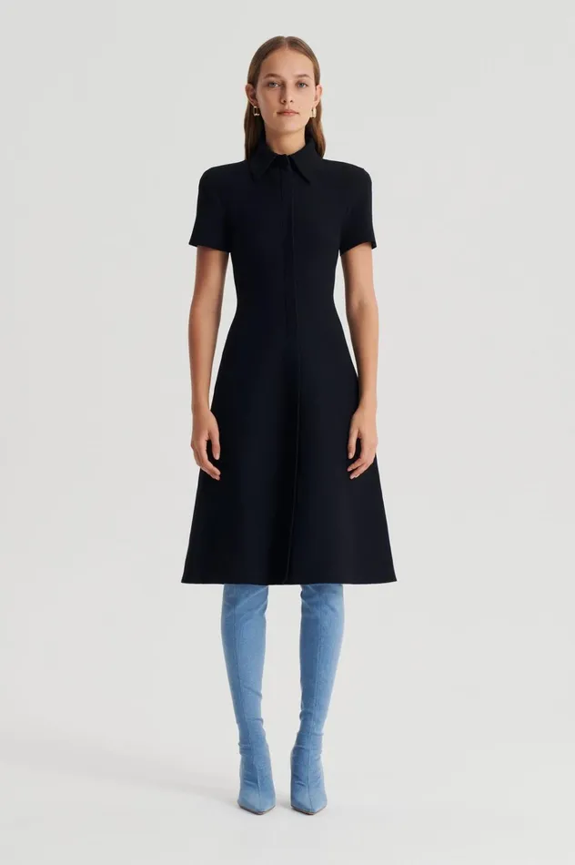 Women Scanlan Theodore Dresses CREPE KNIT ZIP DRESS Black