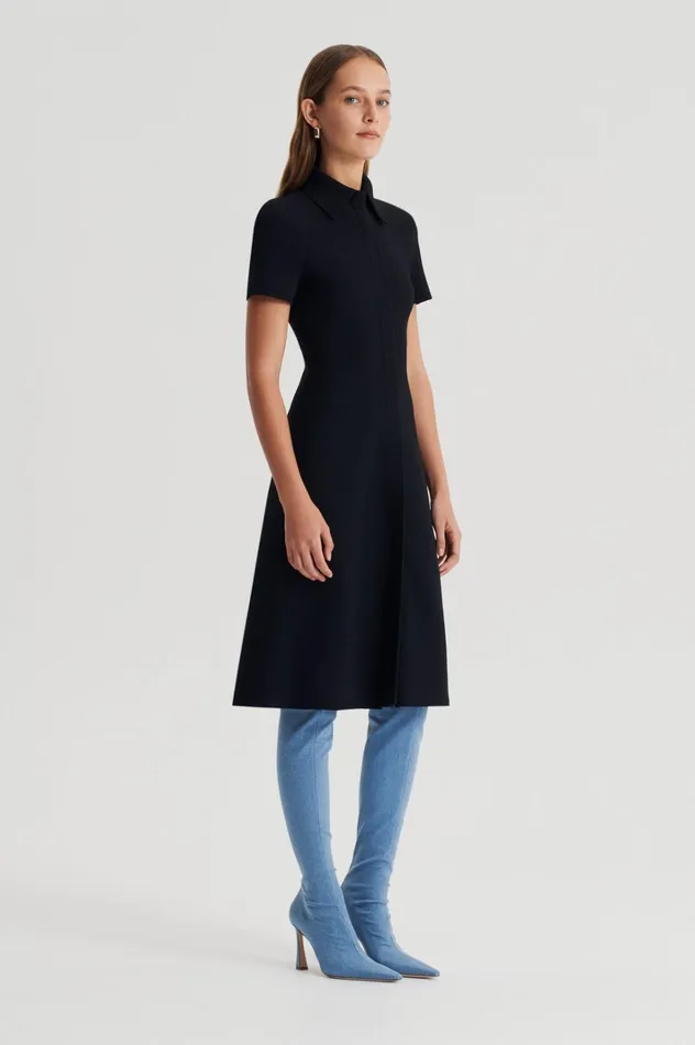 Women Scanlan Theodore Dresses CREPE KNIT ZIP DRESS Black