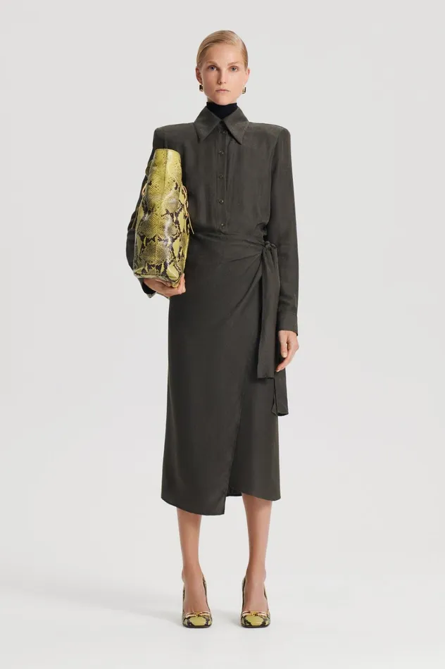 Women Scanlan Theodore Dresses SILK JAQUARD WRAP DRESS Jungle