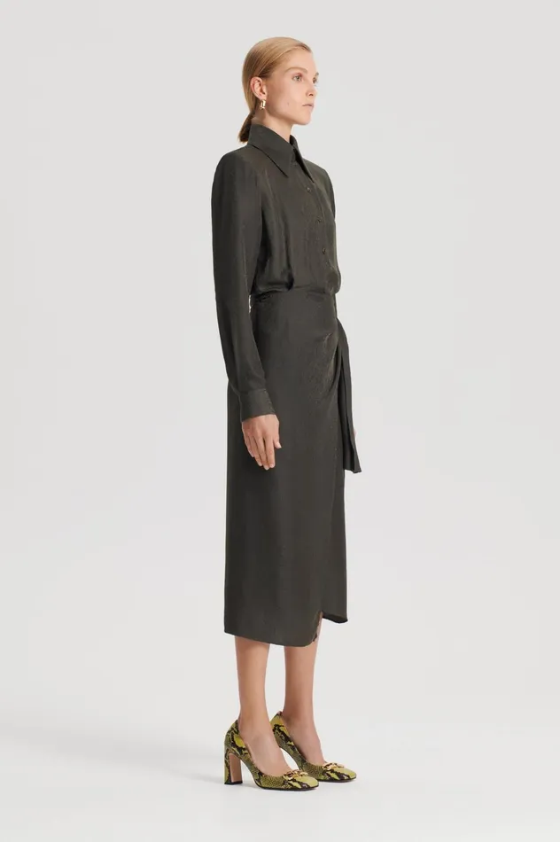 Women Scanlan Theodore Dresses SILK JAQUARD WRAP DRESS Jungle