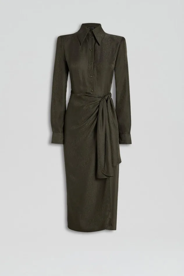Women Scanlan Theodore Dresses SILK JAQUARD WRAP DRESS Jungle