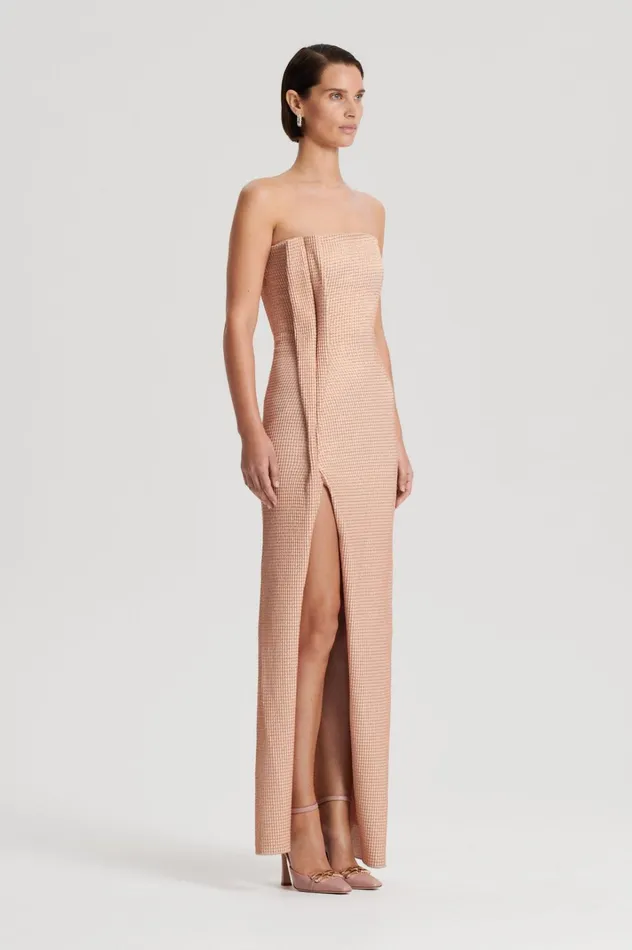 Women Scanlan Theodore Dresses TINSEL GINGHAM GOWN Rose Gold Women Scanlan Theodore Dresses TINSEL GINGHAM GOWN Rose Gold