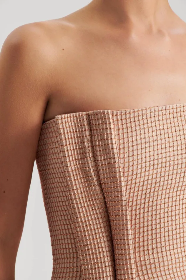Women Scanlan Theodore Dresses TINSEL GINGHAM GOWN Rose Gold Women Scanlan Theodore Dresses TINSEL GINGHAM GOWN Rose Gold