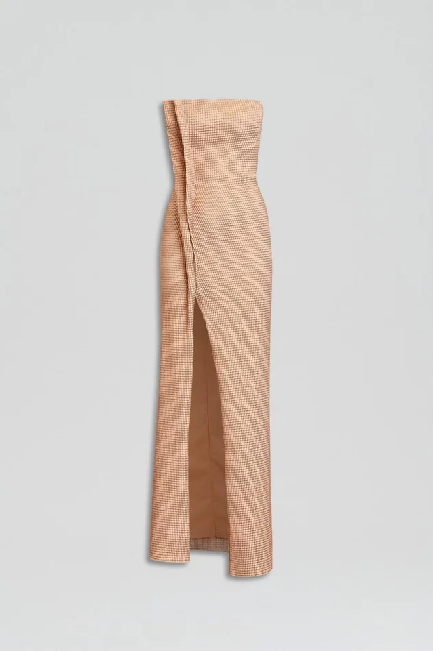 Women Scanlan Theodore Dresses TINSEL GINGHAM GOWN Rose Gold Women Scanlan Theodore Dresses TINSEL GINGHAM GOWN Rose Gold