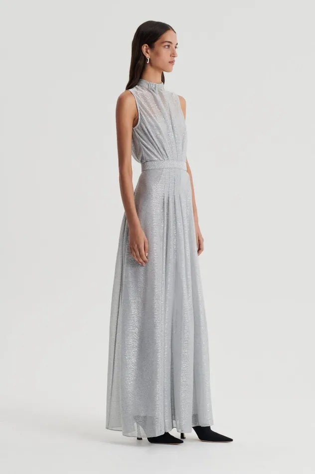 Women Scanlan Theodore Dresses TINSEL GOWN Silver Women Scanlan Theodore Dresses TINSEL GOWN Silver