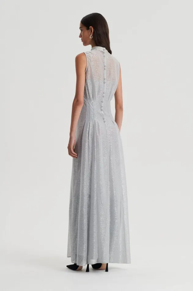 Women Scanlan Theodore Dresses TINSEL GOWN Silver Women Scanlan Theodore Dresses TINSEL GOWN Silver