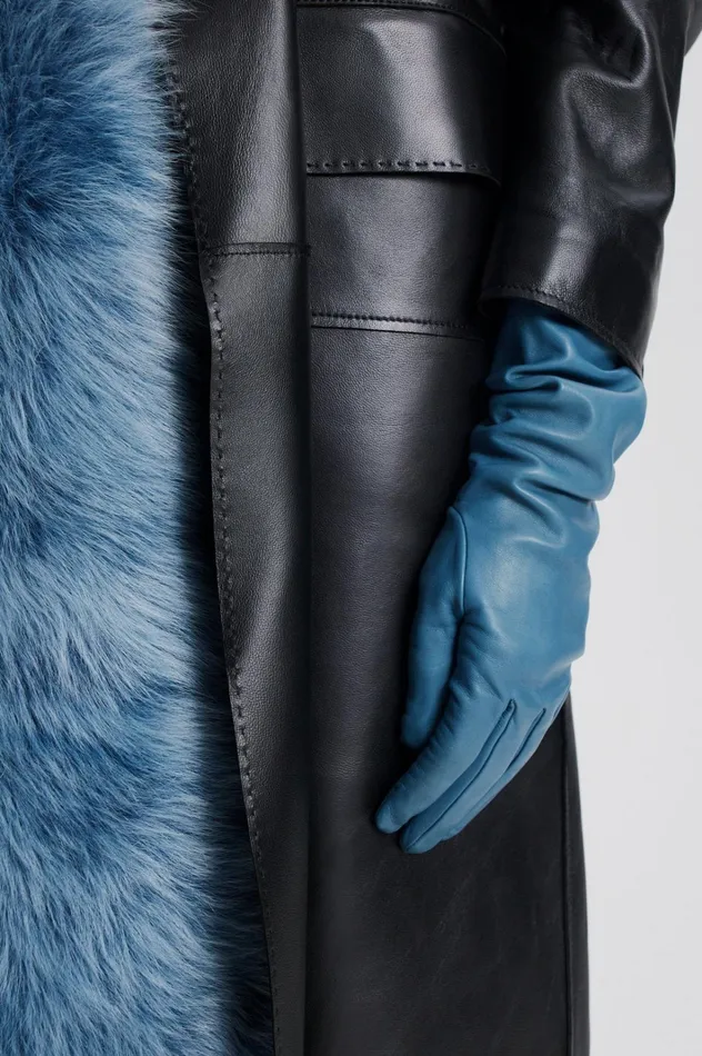 Women Scanlan Theodore Gloves LEATHER GLOVES Denim