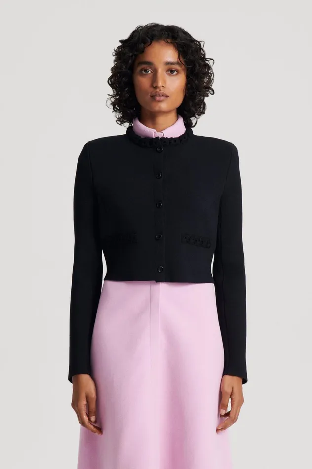 Women Scanlan Theodore Jackets CREPE KNIT DAISY CROP JACKET Black Women Scanlan Theodore Jackets CREPE KNIT DAISY CROP JACKET Black