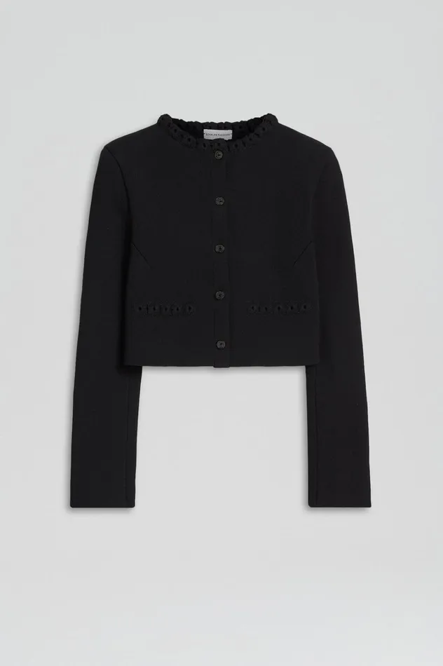 Women Scanlan Theodore Jackets CREPE KNIT DAISY CROP JACKET Black Women Scanlan Theodore Jackets CREPE KNIT DAISY CROP JACKET Black