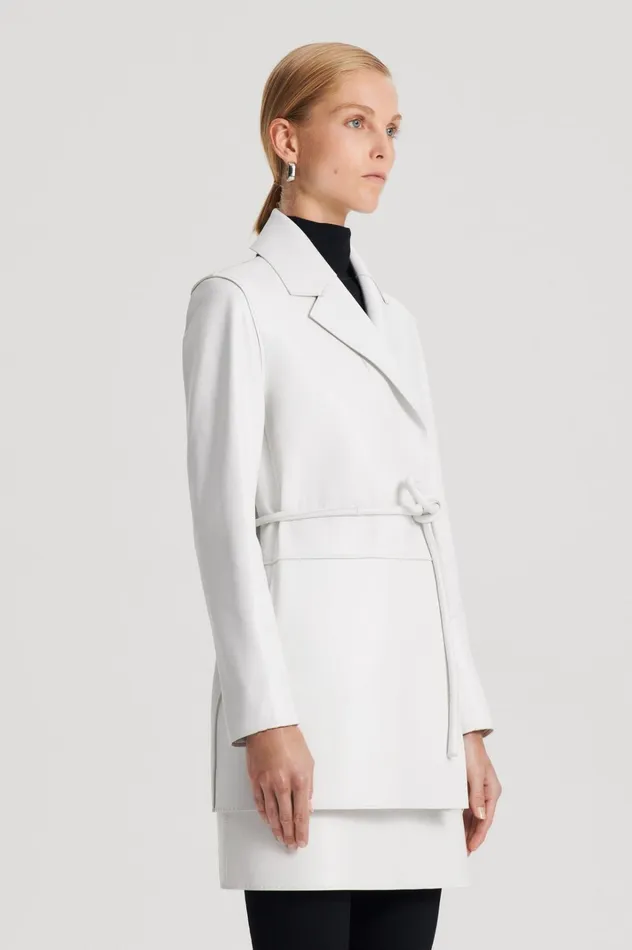 Women Scanlan Theodore Jackets LEATHER BONDED JACKET White Women Scanlan Theodore Jackets LEATHER BONDED JACKET White