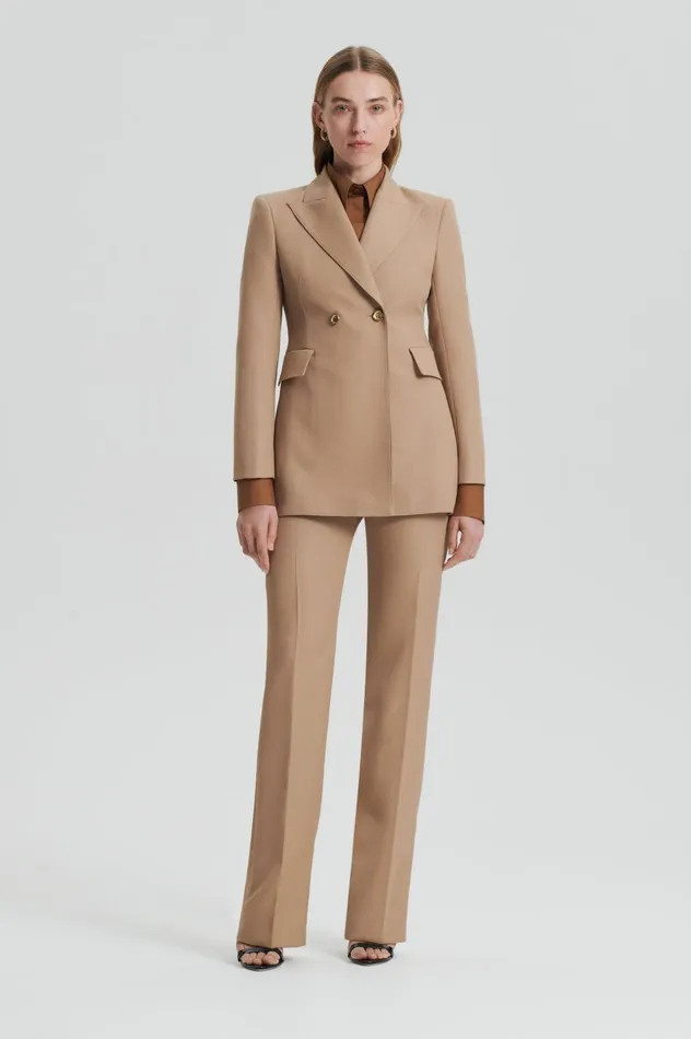 Women Scanlan Theodore Jackets WOOL BARATHEA TWO BUTTON JACKET Camel