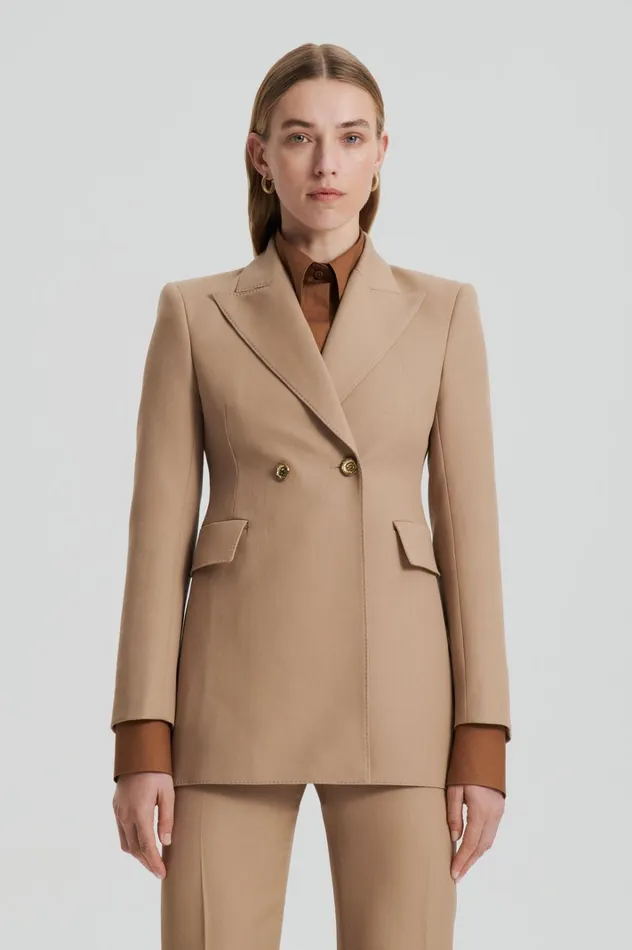 Women Scanlan Theodore Jackets WOOL BARATHEA TWO BUTTON JACKET Camel