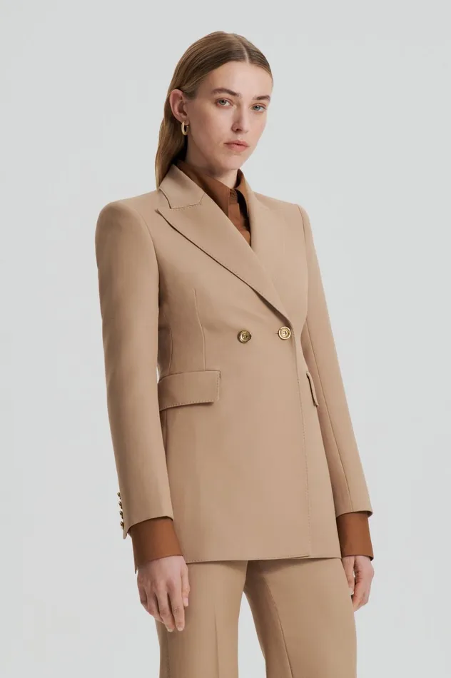 Women Scanlan Theodore Jackets WOOL BARATHEA TWO BUTTON JACKET Camel