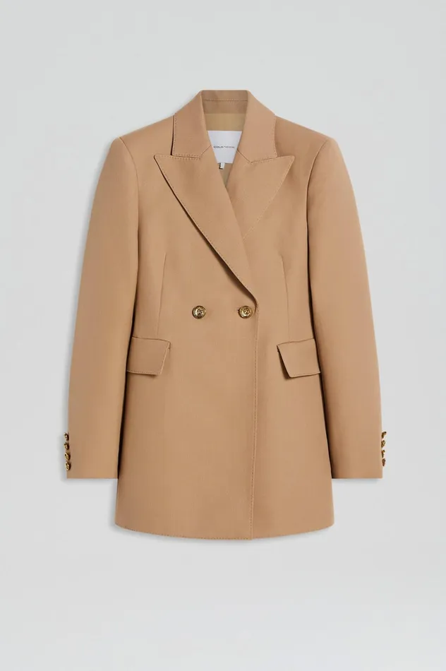 Women Scanlan Theodore Jackets WOOL BARATHEA TWO BUTTON JACKET Camel