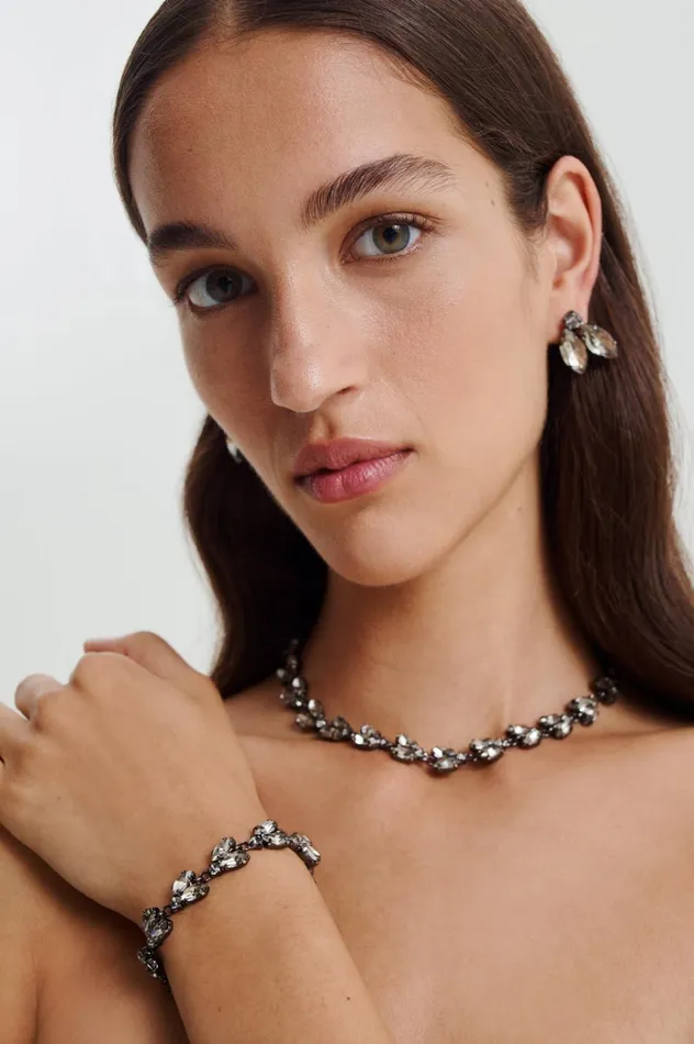 Women Scanlan Theodore Jewelry CRYSTAL LEAF BRACELET Blackdiamond