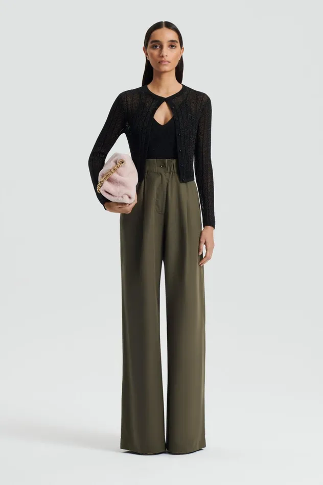 Women Scanlan Theodore Knitwear METALLIC KNIT CROP CARDIGAN Black