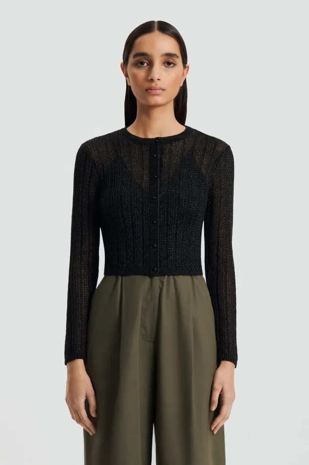 Women Scanlan Theodore Knitwear METALLIC KNIT CROP CARDIGAN Black Women Scanlan Theodore Knitwear METALLIC KNIT CROP CARDIGAN Black