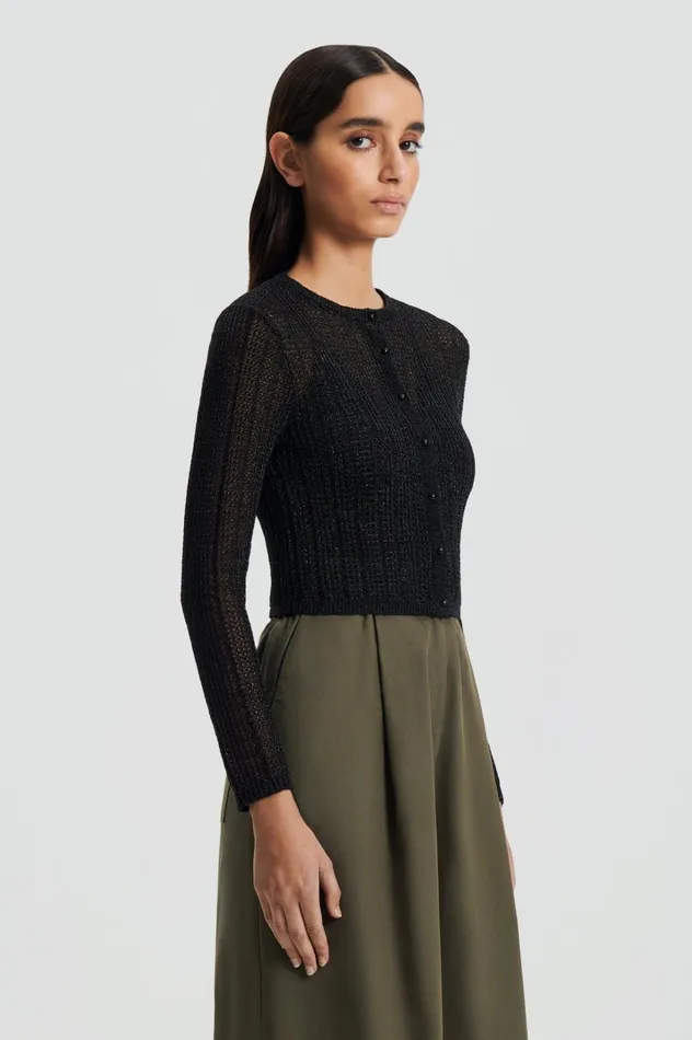 Women Scanlan Theodore Knitwear METALLIC KNIT CROP CARDIGAN Black Women Scanlan Theodore Knitwear METALLIC KNIT CROP CARDIGAN Black
