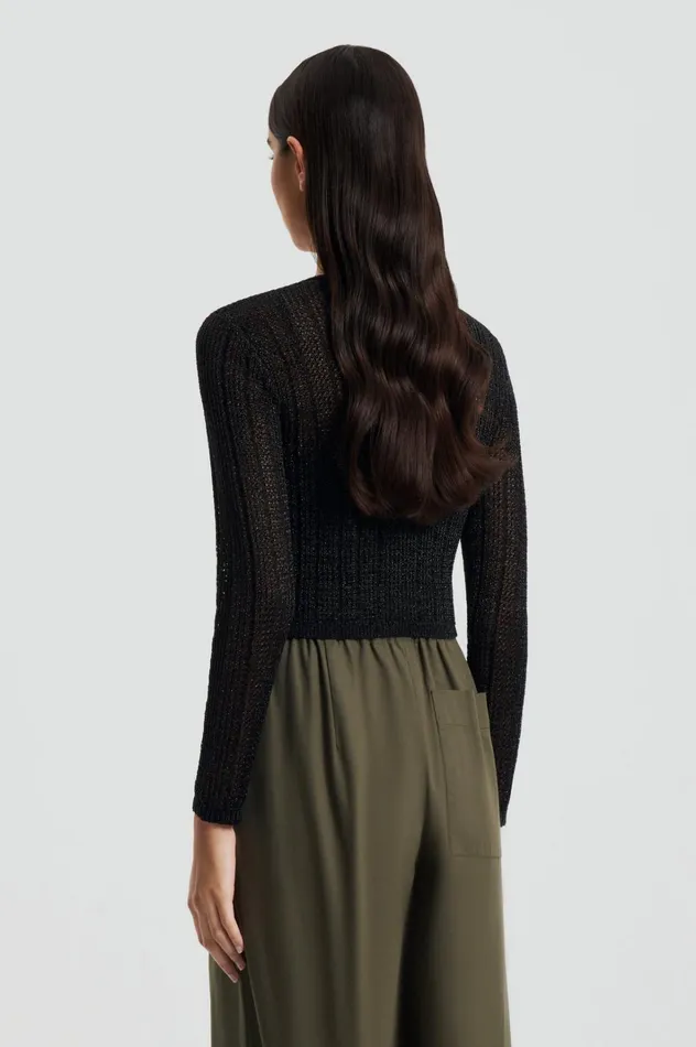 Women Scanlan Theodore Knitwear METALLIC KNIT CROP CARDIGAN Black Women Scanlan Theodore Knitwear METALLIC KNIT CROP CARDIGAN Black