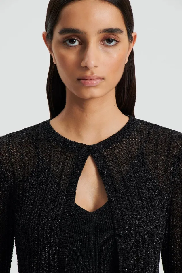 Women Scanlan Theodore Knitwear METALLIC KNIT CROP CARDIGAN Black Women Scanlan Theodore Knitwear METALLIC KNIT CROP CARDIGAN Black