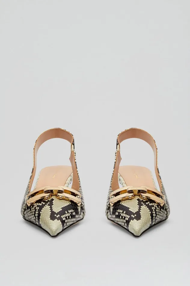 Women Scanlan Theodore Leather GOLD TRIM SLINGBACK 45 Stone