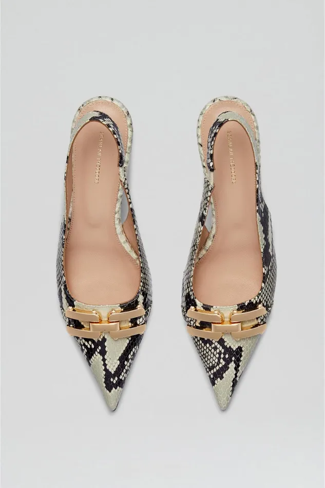 Women Scanlan Theodore Leather GOLD TRIM SLINGBACK 45 Stone Women Scanlan Theodore Leather GOLD TRIM SLINGBACK 45 Stone