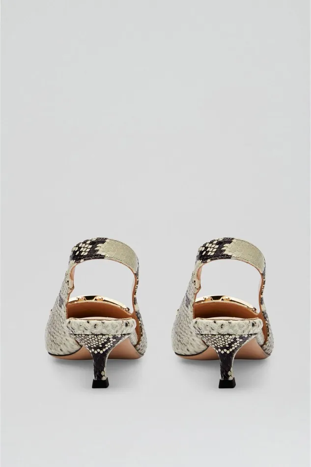 Women Scanlan Theodore Leather GOLD TRIM SLINGBACK 45 Stone Women Scanlan Theodore Leather GOLD TRIM SLINGBACK 45 Stone