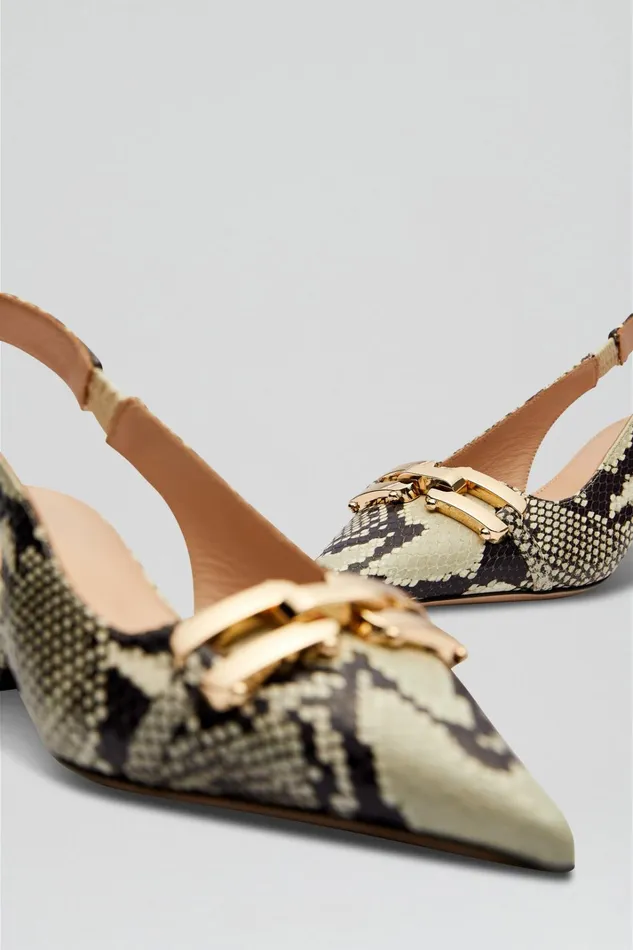 Women Scanlan Theodore Leather GOLD TRIM SLINGBACK 45 Stone Women Scanlan Theodore Leather GOLD TRIM SLINGBACK 45 Stone