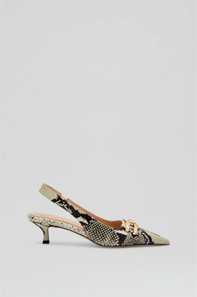 Women Scanlan Theodore Leather GOLD TRIM SLINGBACK 45 Stone Women Scanlan Theodore Leather GOLD TRIM SLINGBACK 45 Stone