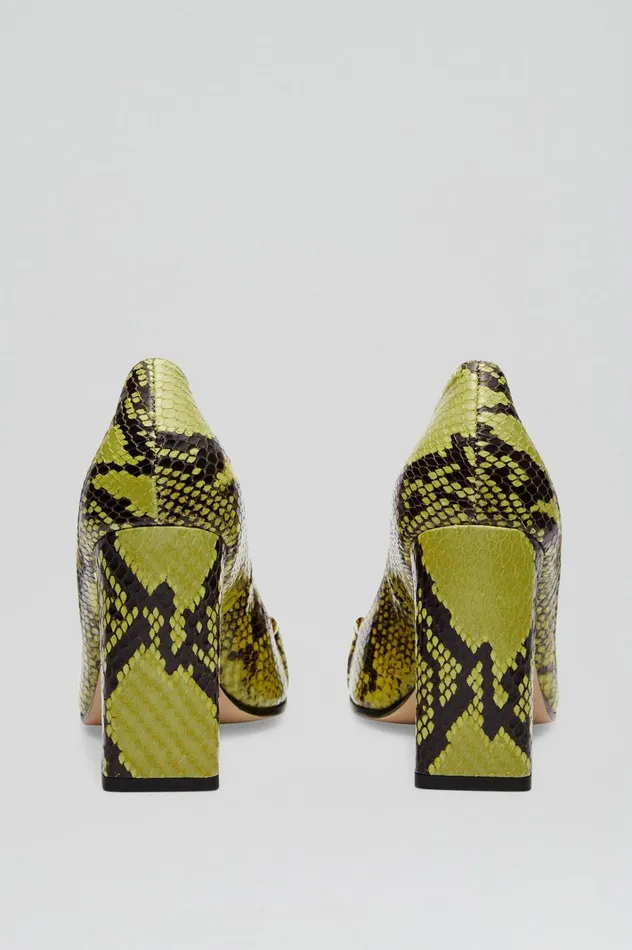 Women Scanlan Theodore Leather GOLD TRIM SQUARE TOE PUMP 95 Vert