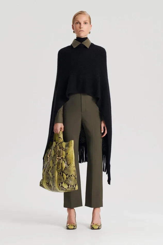 Women Scanlan Theodore Scarves FRINGED CAPE Black